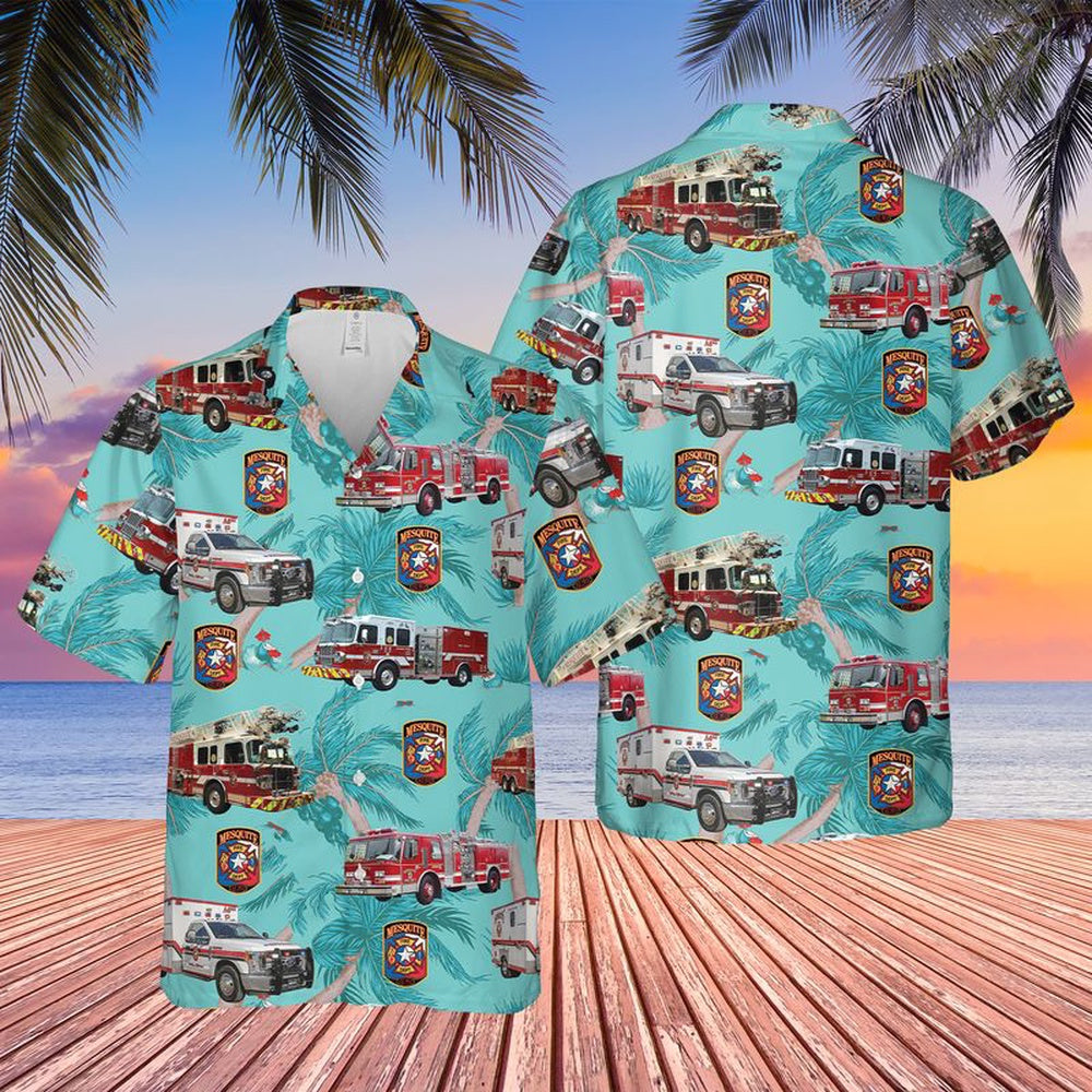 Texas Hawaiian Shirt, Texas Mesquite Fire Department Hawaiian Shirt, Hawaiian Firefighter Shirts