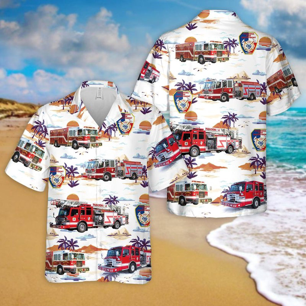 Texas Hawaiian Shirt, Texas Pasadena Fire Department Hawaiian Shirt, Hawaiian Firefighter Shirts
