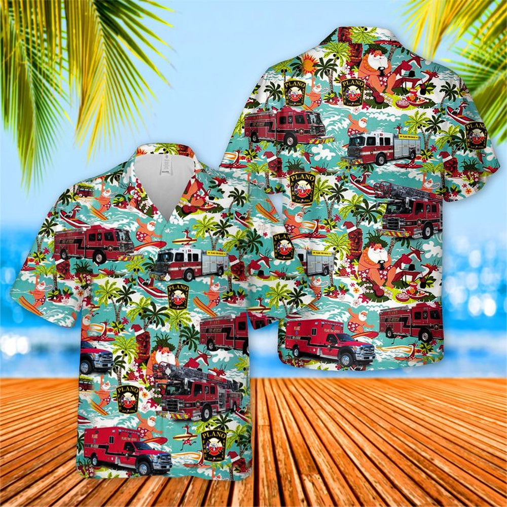 Texas Hawaiian Shirt, Texas Plano Fire-Rescue Christmas Hawaiian Shirt, Hawaiian Firefighter Shirts