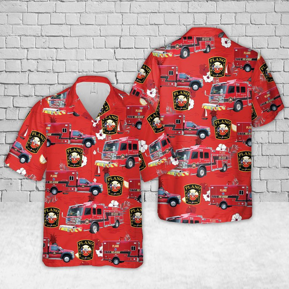 Texas Hawaiian Shirt, Texas Plano Fire Department Hawaiian Shirt, Hawaiian Firefighter Shirts