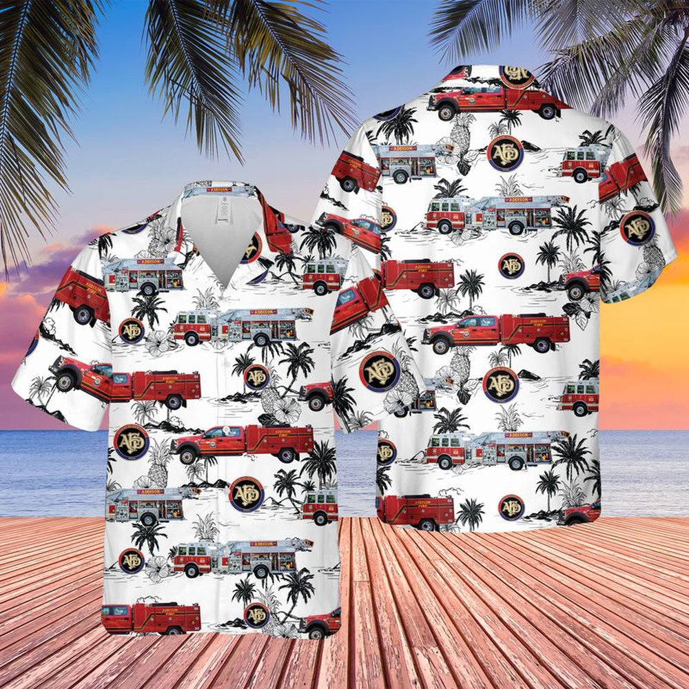 Texas Hawaiian Shirt, Texas Town of Addison Fire Department Hawaiian Shirt, Hawaiian Firefighter Shirts