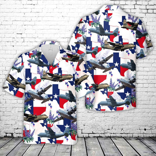 Texas Hawaiian Shirt, USAF Texas Air National Guard 136th Airlift Wing C-130H Hawaiian Shirt, Military Hawaiian Shirt