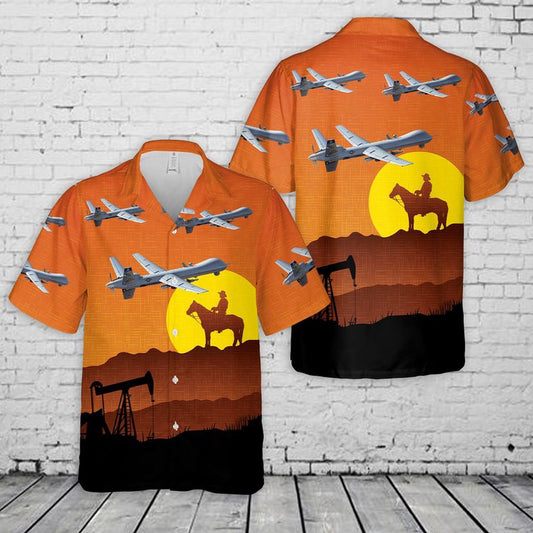 Texas Hawaiian Shirt, USAF Texas Air National Guard 147th Attack Wing MQ-9 Reaper Hawaiian Shirt, Military Hawaiian Shirt