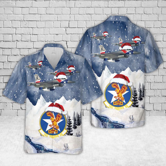 Texas Hawaiian Shirt, US Air Force Texas Air National Guard 182d Fighter Squadron F-16 Fighting Falcon Christmas Hawaiian Shirt, Military Hawaiian Shirt