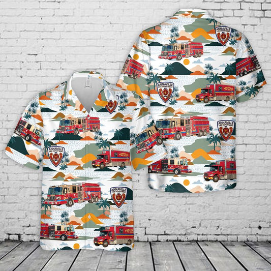 Texas Hawaiian Shirt, US Texas Annaville Fire Department Hawaiian Shirt, Hawaiian Firefighter Shirts