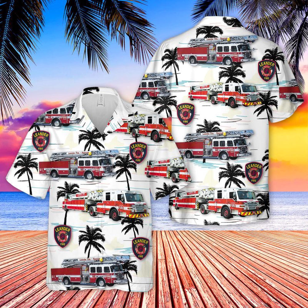Texas Hawaiian Shirt, US Texas Leander Fire Department Hawaiian Shirt, Hawaiian Firefighter Shirts