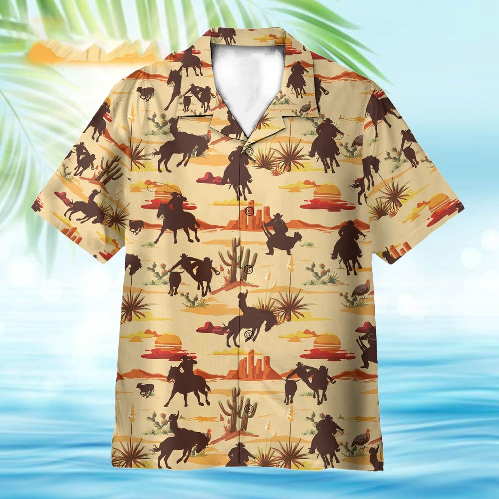 Texas Hawaiian Shirt, Vintage Texas Desert Cowboy Horse Racing Hawaiian Shirt, Summer Beach Shirt