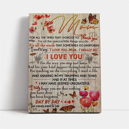 Thank You For Everything Mom Canvas, Mother's Day Canvas Art, Gift For Mom, Birthday Gift, Mother's Day Wall Art
