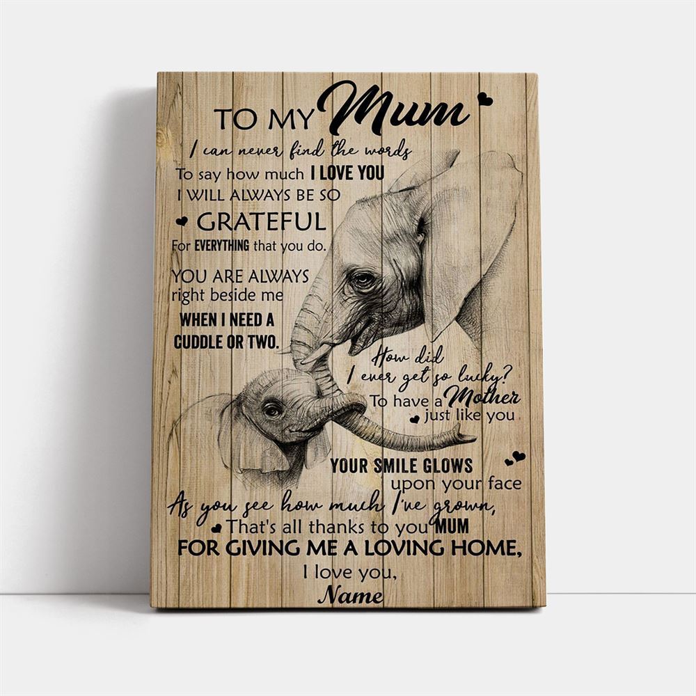 Thanks To You Mum Elephant Canvas, Mother's Day Canvas Art, Gift For Mom, Birthday Gift, Mother's Day Wall Art