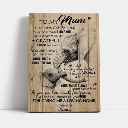 Thanks To You Mum Elephant Canvas, Mother's Day Canvas Art, Gift For Mom, Birthday Gift, Mother's Day Wall Art