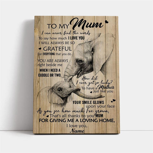 Thanks To You Mum Elephant Canvas, Mother's Day Canvas Art, Gift For Mom, Birthday Gift, Mother's Day Wall Art