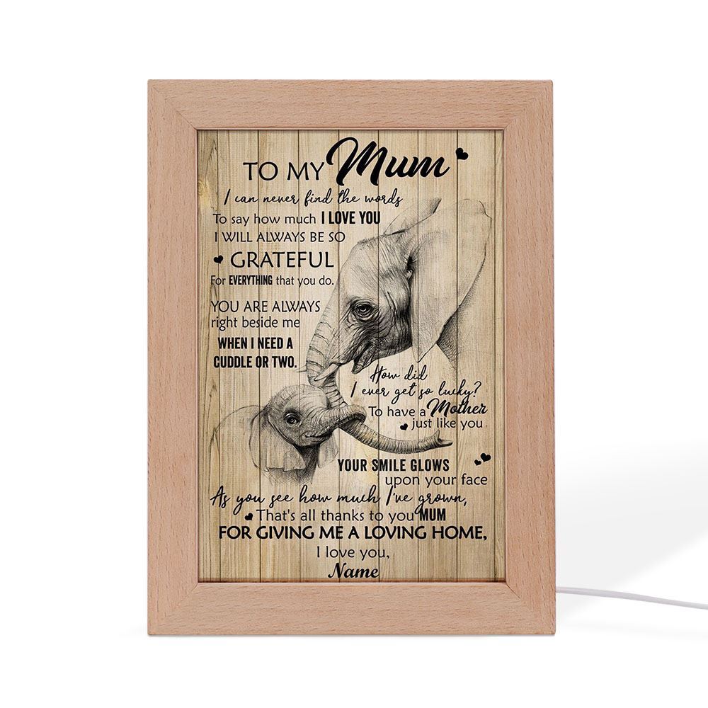 Thanks To You Mum Elephant Frame Lamp, Mother's Day Night Light, Best Mom Ever, Gift For Mom