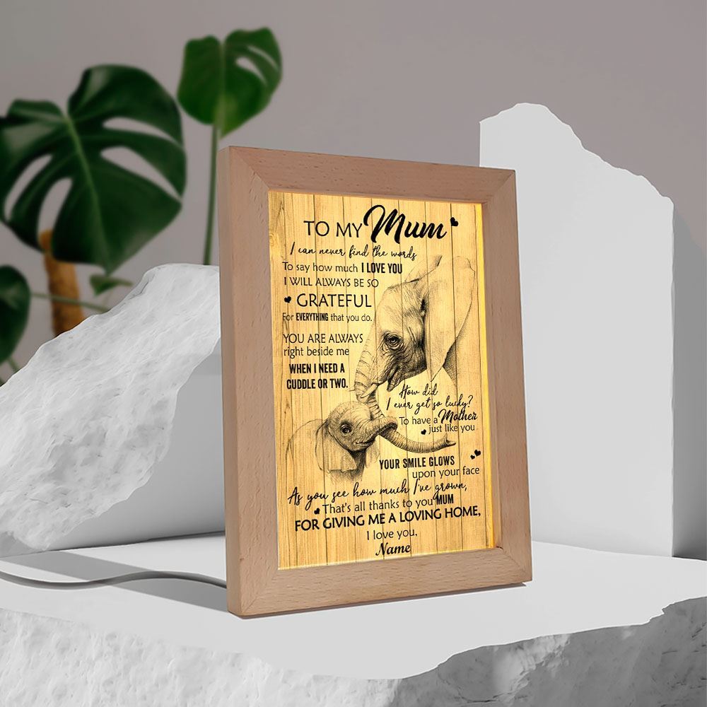 Thanks To You Mum Elephant Frame Lamp, Mother's Day Night Light, Best Mom Ever, Gift For Mom