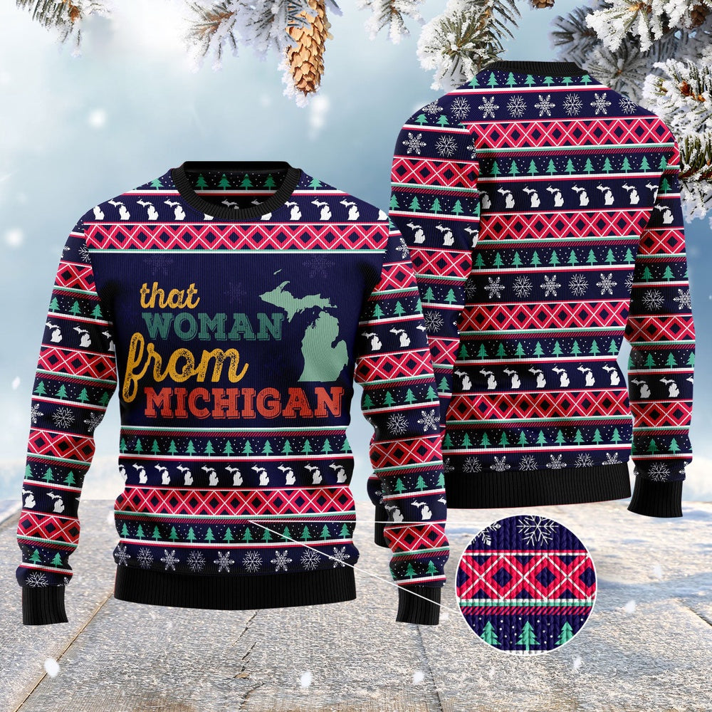 That Woman From Michigan Ugly Christmas Sweater, Funny Xmas Sweater, Sweater Xmas