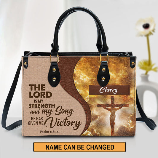 The Lord Is My Strength And My Song Personalized Jesus Leather Bag For Women, Religious Gifts For Women
