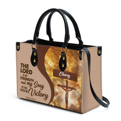 The Lord Is My Strength And My Song Personalized Jesus Leather Bag For Women, Religious Gifts For Women