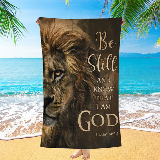 The Amazing Lion Painting Be Still And Know That I Am God Beach Towel, Christian Beach Towel, Christian Gift, Gift For Women