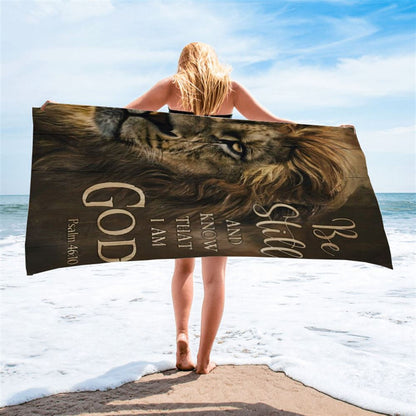 The Amazing Lion Painting Be Still And Know That I Am God Beach Towel, Christian Beach Towel, Christian Gift, Gift For Women