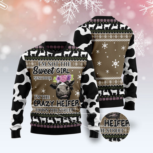 The Crazy Heifer Ugly Christmas Sweater, Funny Xmas Sweater, Sweater Xmas