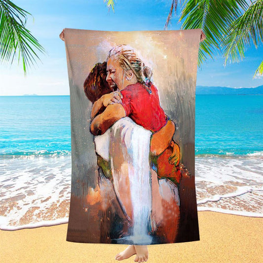 The First Day In Heaven Beach Towel - Jesus Hugs The Girl Beach Towel - Jesus Beach Towel Pictures - Christian Beach Towel