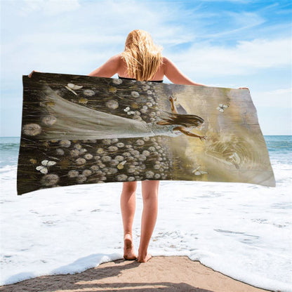 The Hand Of God Beautiful Girl Dandelion Field Beach Towel - Christian Art - Bible Verse Beach Towel - Religious Beach Towel