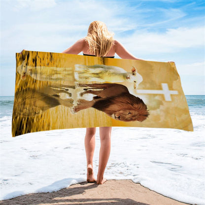 The Lamb Of God And Lion Of Judah Beach Towel - Bible Verse Beach Towel - Scripture Beach Towel