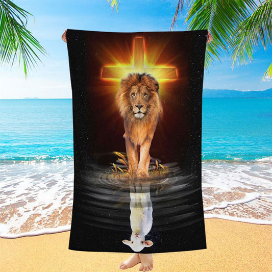 The Lion Of Judah And The Lamb Of God Beach Towel - Bible Verse Beach Towel - Scripture Beach Towel