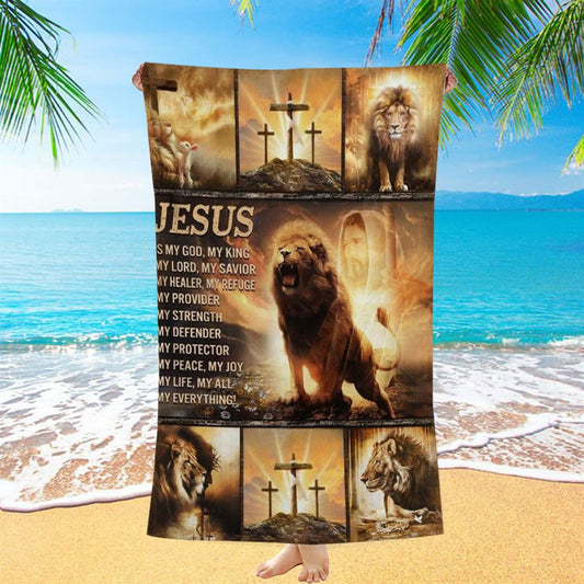 The Lion Of Judah Jesus Christ Jesus Is My God Beach Towel, Christian Beach Towel, Christian Gift, Gift For Women