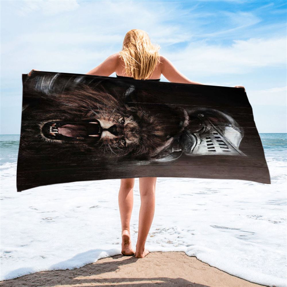 The Lion Of Judah Warrior Of Christ Beach Towel - Christian Art - Bible Verse Beach Towel - Religious Beach Towel