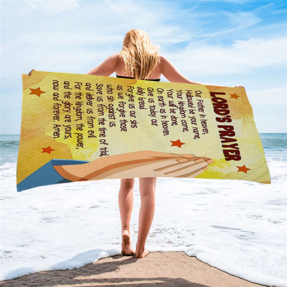 The Lord's Prayer Kid's Scripture Beach Towel Print - Christian Beach Towel Decor