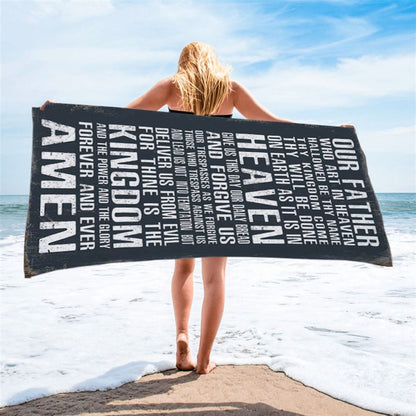 The Lords Prayer Beach Towel - Our Father Who Art In Heaven - Christian Beach Towel Decor