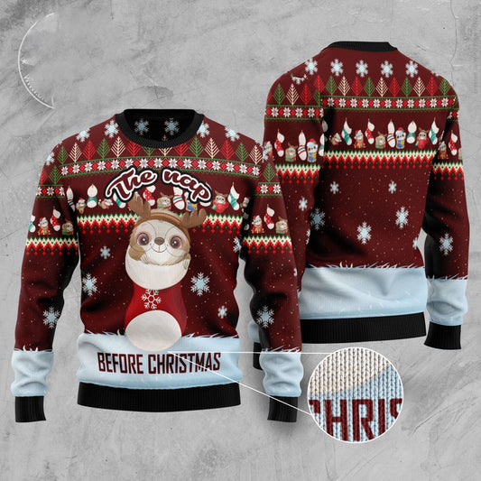 The Nap Before Christmas Sloth Ugly Christmas Sweater, Funny Xmas Sweater, Sweater Xmas