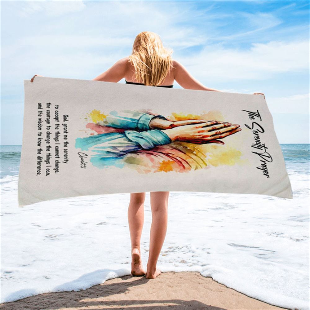 The Serenity Prayer Praying Hands Personalized Beach Towel - Christian Beach Towel - Bible Verse Gift For Women Of God