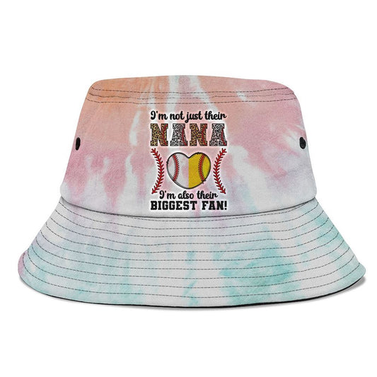 Their Biggest Fan Nana Softball Baseball Nana Grandma Premium Bucket Hat, Mother's Day Bucker Hat, Tie Dye Bucket Hat, Women's Sun Hats