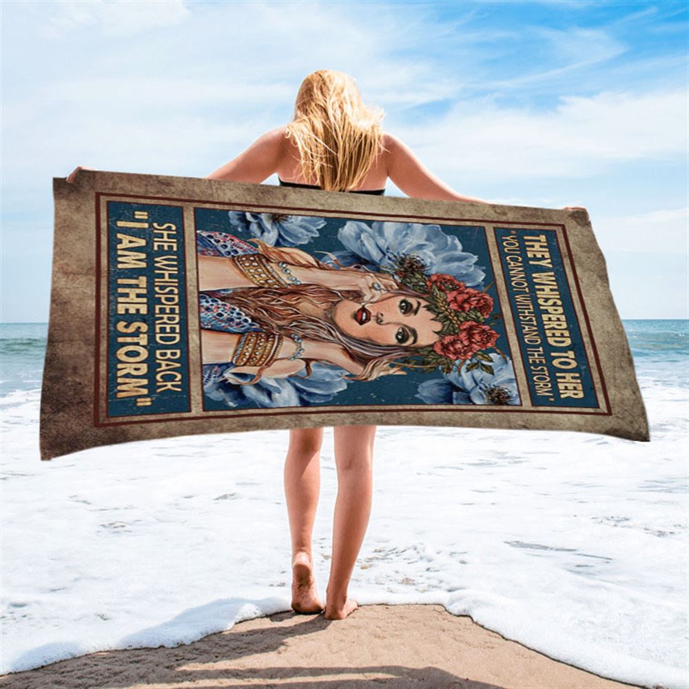 They Whispered To Her Hippie Girl Flower Wreath Beach Towel - Christian Beach Towel - Bible Verse Beach Towel
