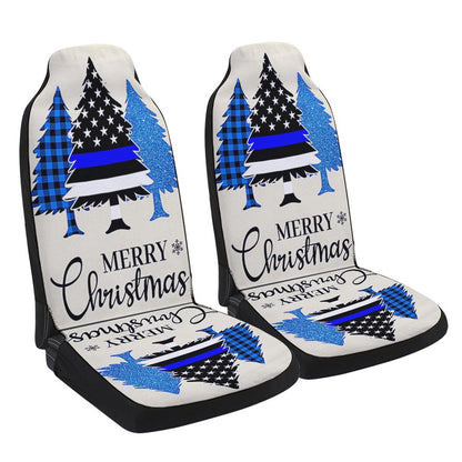Thin Blue Line Merry Christmas Police Law Enforcement Cars Seat Cover, Christmas Car Seat Covers, Car Decor Gift