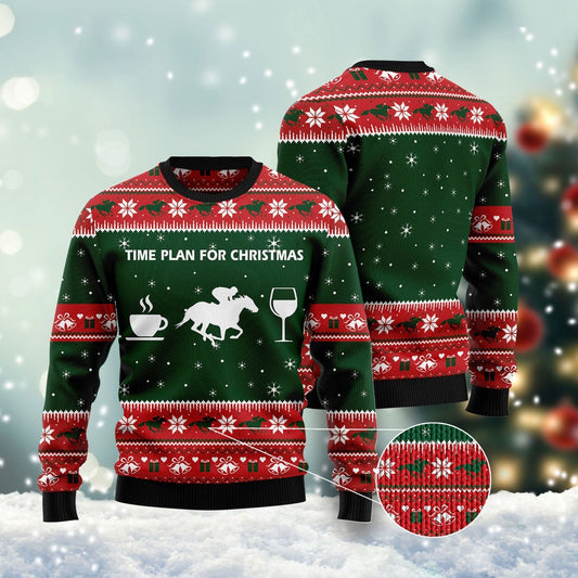 Time Plan For Christmas Horse Racing Ugly Christmas Sweater, Funny Xmas Sweater, Sweater Xmas