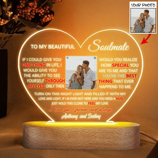 To My Beautiful Soulmate, Custom Photo Night Light For Couple, Great Anniversary Gift, Soilmate Gift, Mother's Day Night Lights For Bedroom