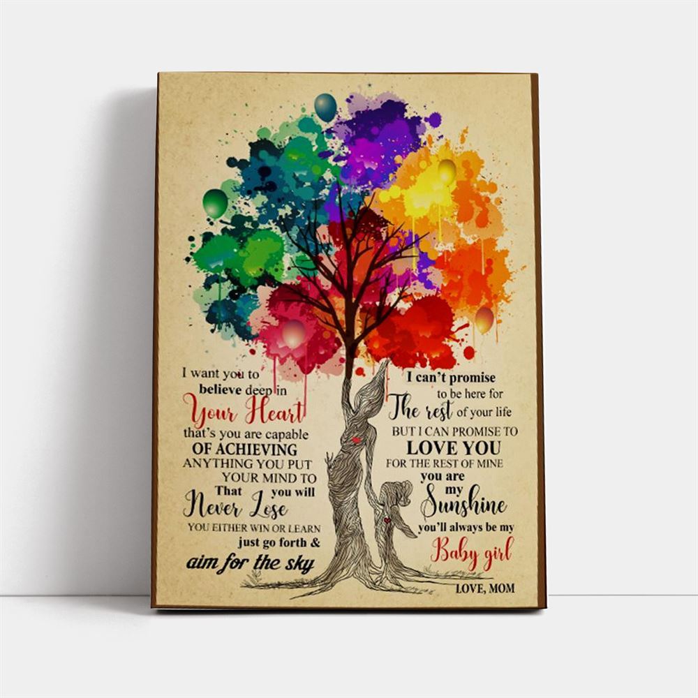 To My Daughter Baby Girl And Mom Colorful Tree You Are My Sunshine Canvas, Mother's Day Canvas Art, Gift For Mom, Birthday Gift, Mother's Day Wall Art