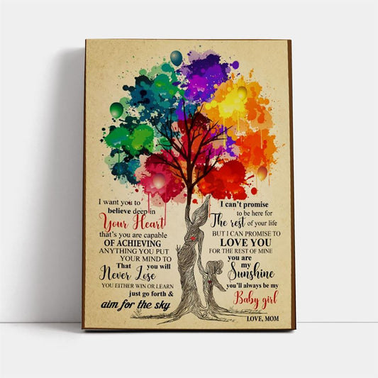 To My Daughter Baby Girl And Mom Colorful Tree You Are My Sunshine Canvas, Mother's Day Canvas Art, Gift For Mom, Birthday Gift, Mother's Day Wall Art