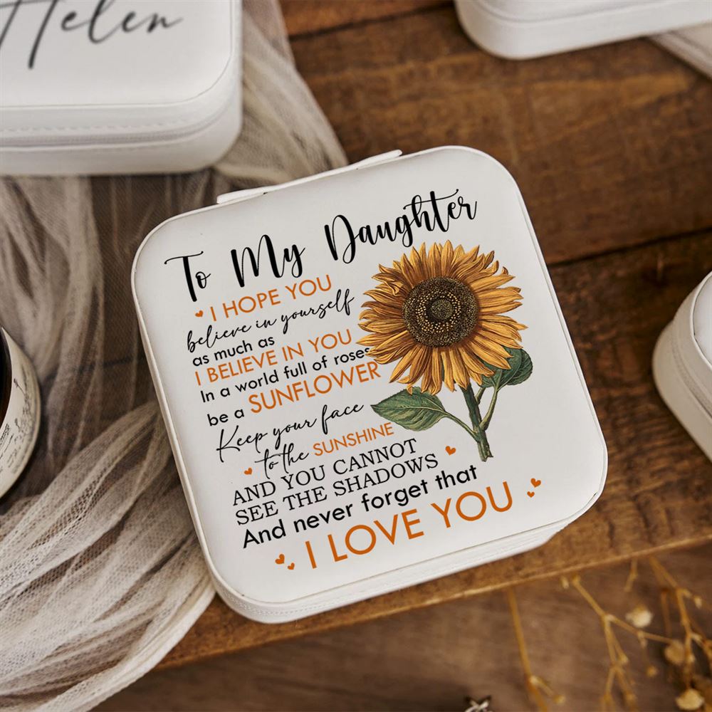 To My Daughter Sunflower Jewelry Box, Gift For Daughter From Mom Dad, Mother's Day Jewelry Case, Gift For Her