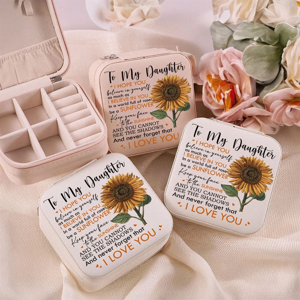 To My Daughter Sunflower Jewelry Box, Gift For Daughter From Mom Dad, Mother's Day Jewelry Case, Gift For Her