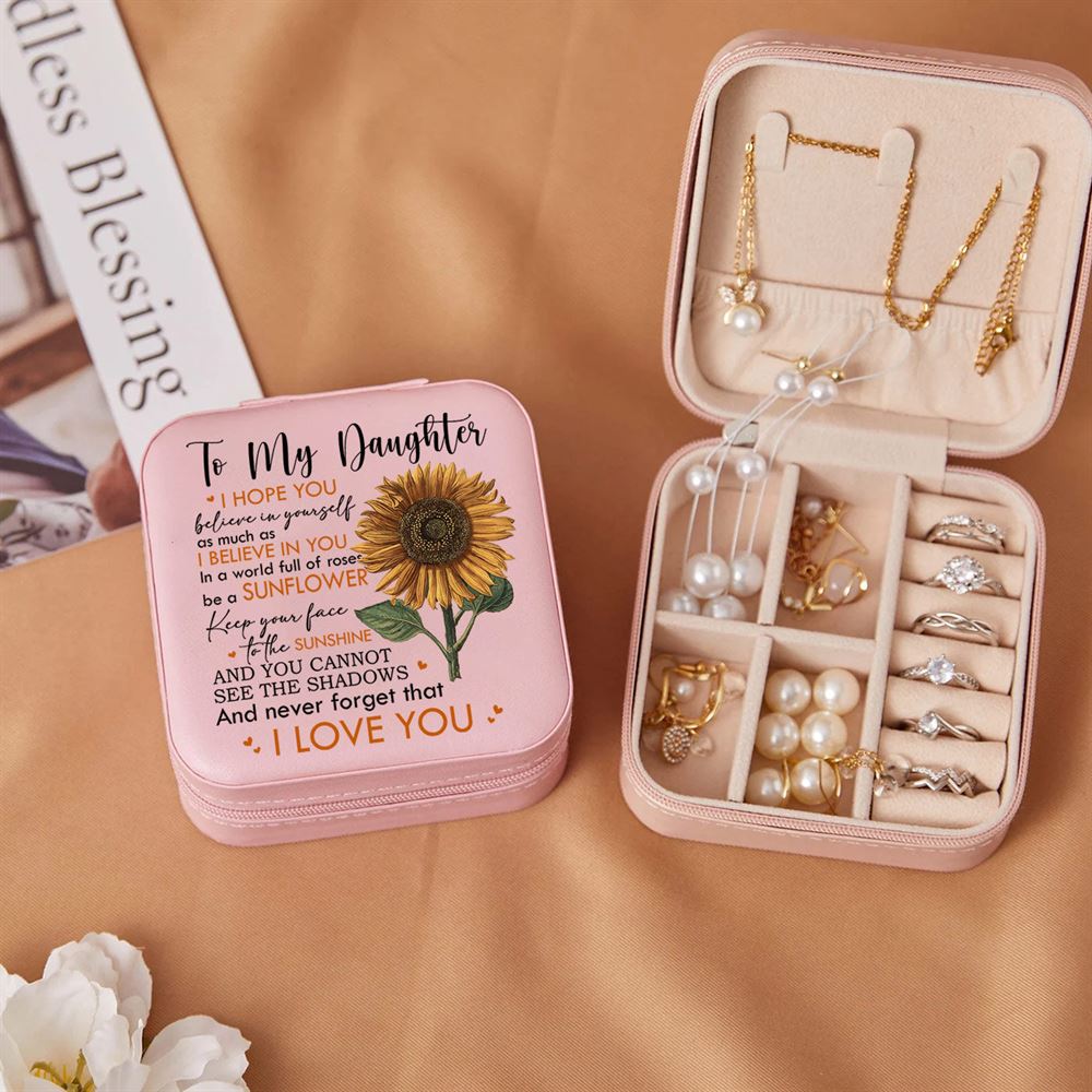 To My Daughter Sunflower Jewelry Box, Gift For Daughter From Mom Dad, Mother's Day Jewelry Case, Gift For Her