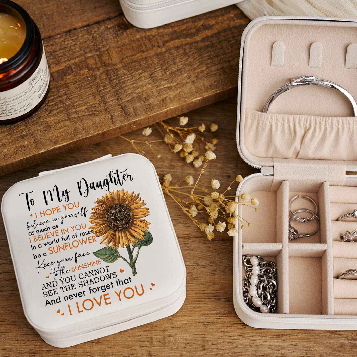 To My Daughter Sunflower Jewelry Box, Gift For Daughter From Mom Dad, Mother's Day Jewelry Case, Gift For Her