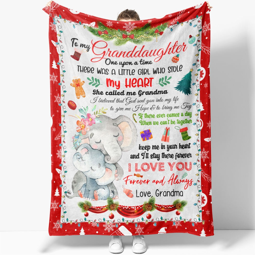 To My Granddaughter Christmas Gift Blanket, Christmas There Was A Little Elephant Girl Stole Grandma Heart Blanket, Christmas Blanket