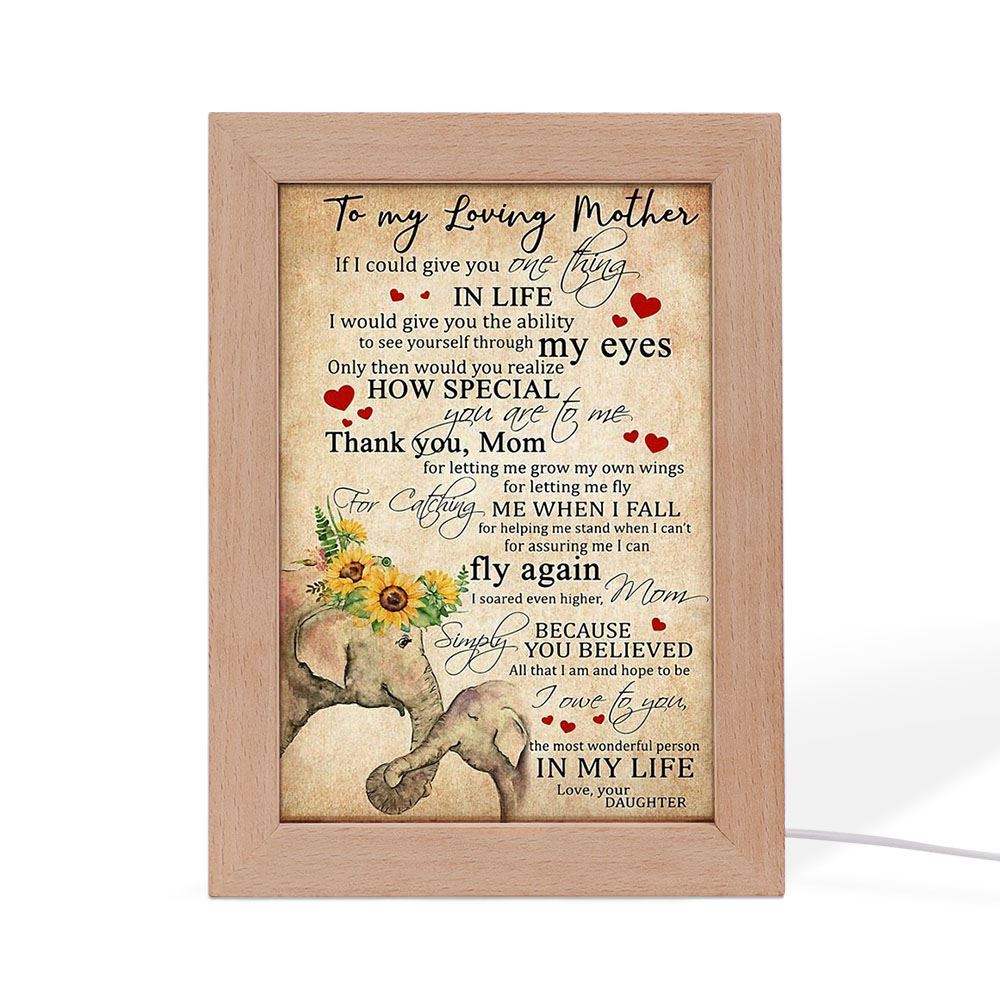 To My Loving Mother The Most Wonderful Person In My Life Elephant Frame Lamp, Mother's Day Night Light, Best Mom Ever, Gift For Mom