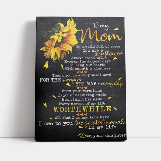 To My Mom From Daughter Wall Art Canvas, Mother's Day Canvas Art, Gift For Mom, Birthday Gift, Mother's Day Wall Art