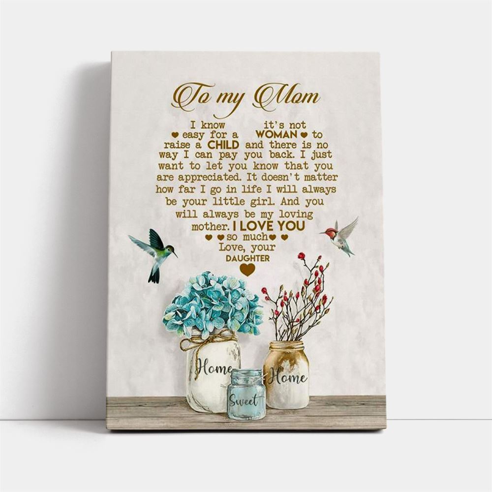 To My Mom I Love You Canvas, Mother's Day Canvas Art, Gift For Mom, Birthday Gift, Mother's Day Wall Art