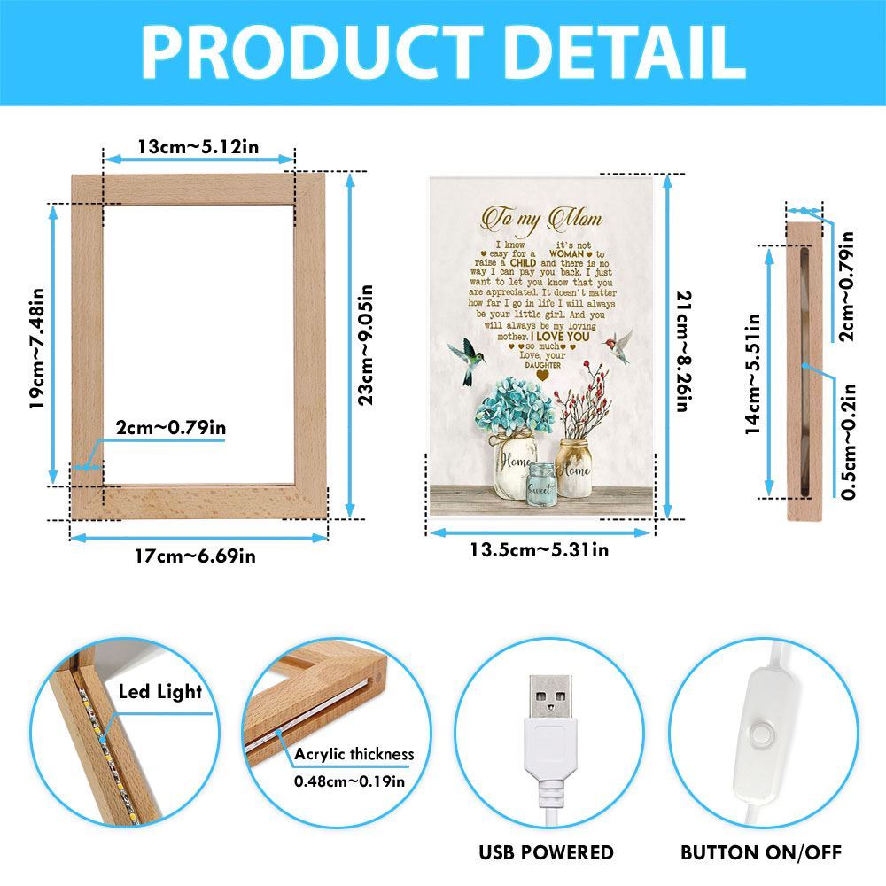 To My Mom I Love You Frame Lamp, Mother's Day Night Light, Best Mom Ever, Gift For Mom
