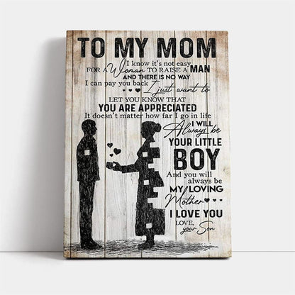 To My Mom Love From Son Mother's Day Canvas, Mother's Day Canvas Art, Gift For Mom, Birthday Gift, Mother's Day Wall Art